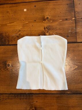 Ribbed Knit Strapless Button Tube Top in White